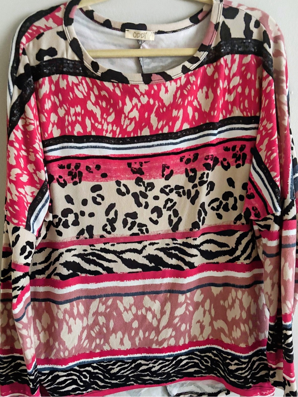 Boutique Women's Pink and Cream Animal Print Long Sleeve Top. Size large